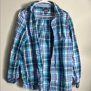 Chaps Blue and Green Plaid Button Down Shirt